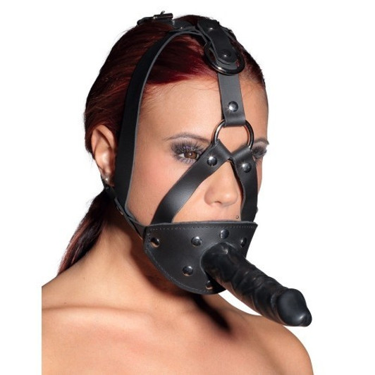 Zado Leather Head Harness with Dildo