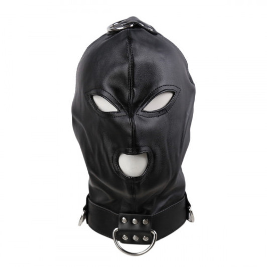 BDSM Cyprus-Leather Black Hood with side metal o-rings