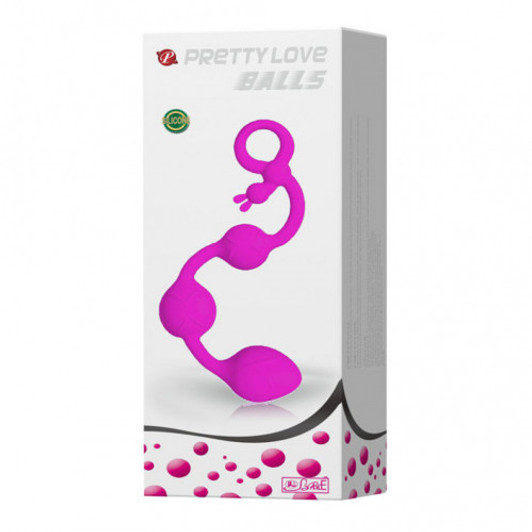 Pretty Love Triple Silicone Love Balls Purple 25cm - Πρωκτικές μπίλιες  σε μωβ χρώμα με λαβή