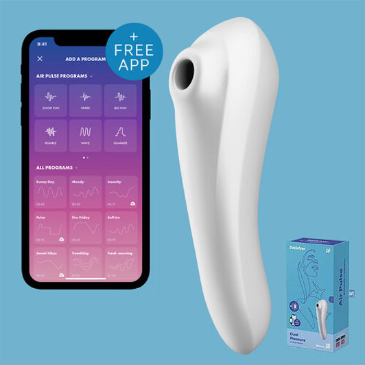 SATISFYER DUAL PLEASURE AIR PULSE VIBRATOR WHITE - Κλειτοριδορουφήκτρα με App Bluetooth τηλεχειριστήριο