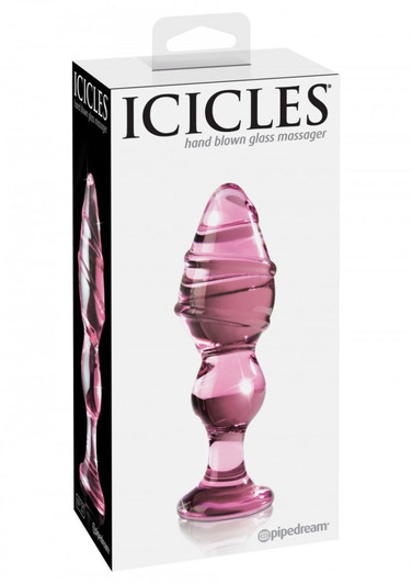 Butt Plug Made of Glass - Πρωκτική ρόζ γυάλινη σφήνα με ραβδώσεις