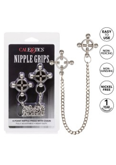 4 Point Nipple Press w Chain Silver