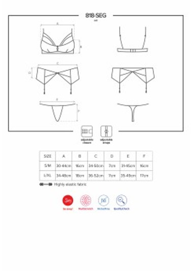 Bra, Garterbelt & Thong Black L/XL Large Obsessive 1