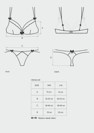 Intensa Bra & Double Thong Black S/M Medium Obsessive