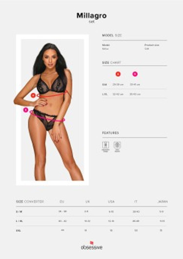 Millagro Bra & Panties Black L/XL Large Obsessive