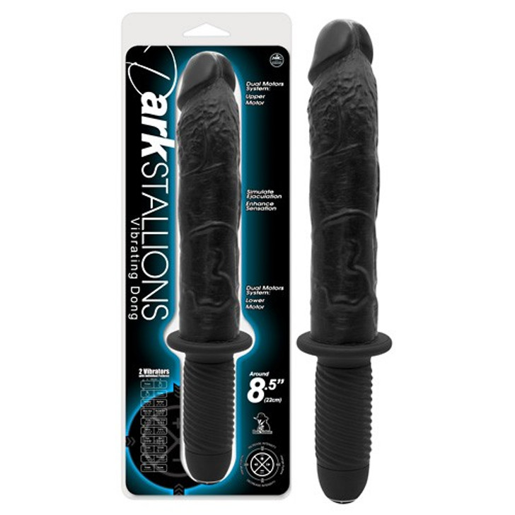 Black Penis with handle and vibration 32cm