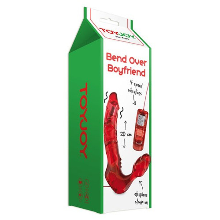 Bend over Boyfriend strapless strap-on with vibration RED