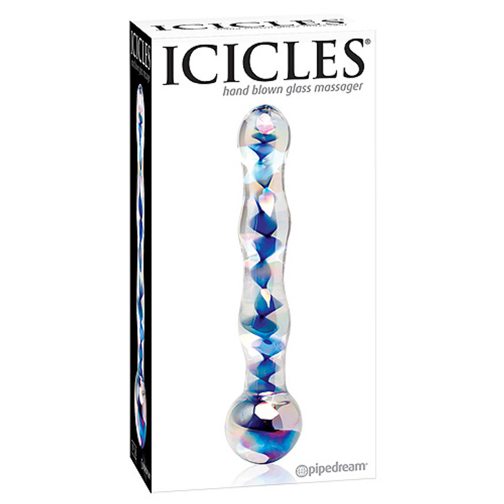 Icicles Blue Spiral Wave Glass Dildo No 8