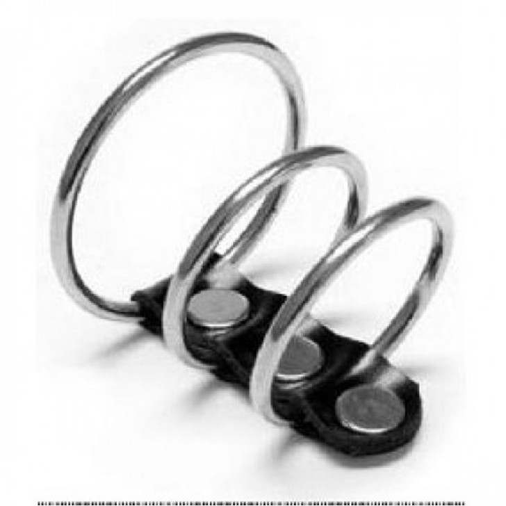 Three Stainless Steel cock rings attached on Leather strap