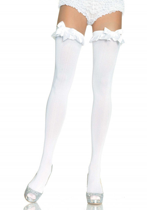 Opaque Thigh Highs With Bow White O/S