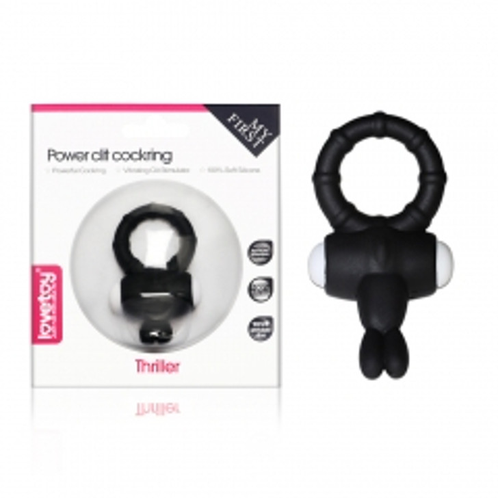 Power Clit Silicone Cockring Black - Μεε ισχυρούς κραδασμούς Δακτυλίδι πέους