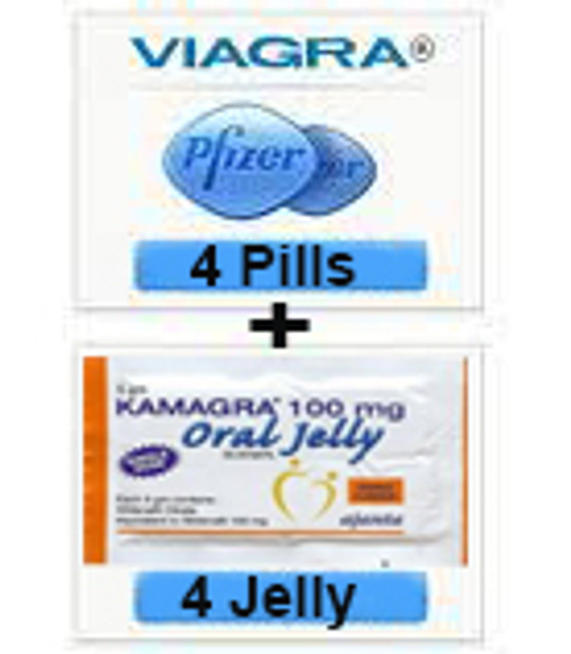 Combo Viagra Sildenafil Tablets 100mg + Kamagra Sildenafil Oral Jelly 100mg (4pills + 4Jellys) 8 Pcs