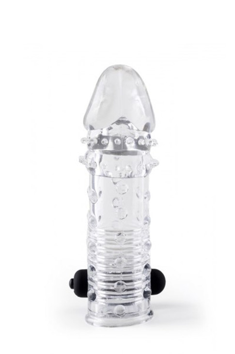 Transparent vibrating penis sleeve with pimples from Virgite