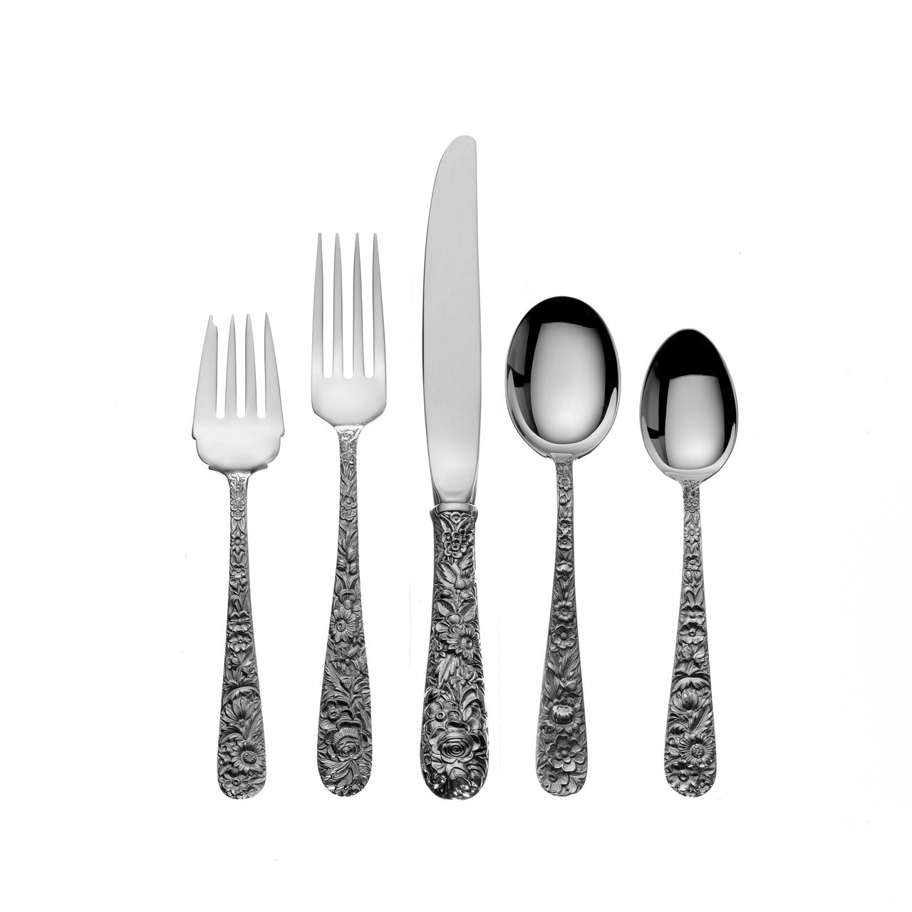 Kirk Stieff Repousse Sterling Silver Flatware 5PC Place Setting New