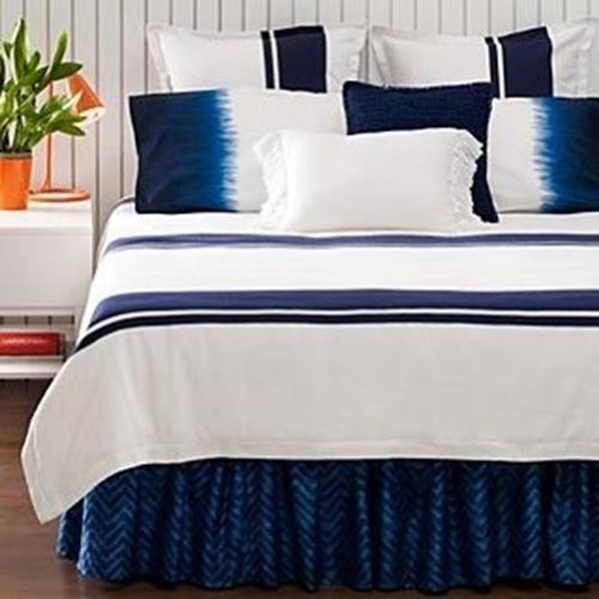 Ralph Lauren Indigo Modern Blue White Stripe King Duvet Comforter