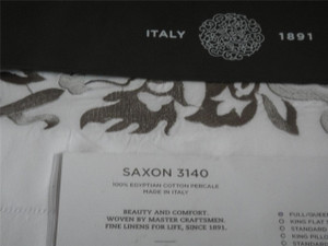 Sferra Saxon 3140 White Grey Full  Queen Flat Sheet Egyptian Cotton New
