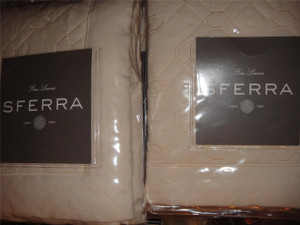 Sferra Nicola Linen Octagonal Champagne King Quilt Coverlet Set 6pc New