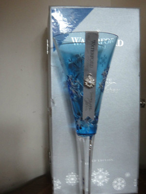 Waterford Wishes Courage Prestige  Goodwill LT Blue Crystal Flute