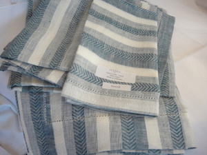 Ascot Four Hemstitched Linen Dinner Napkins by Sferra Peacock New 