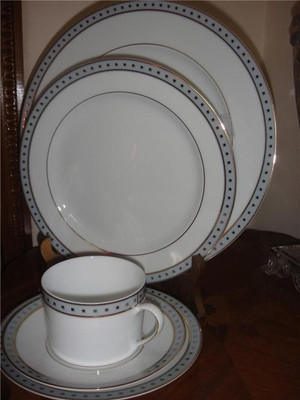Christofle Babylone Gris 5pc Place Setting Porcelain China Dinnerware New