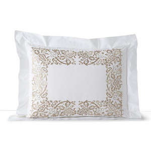 Sferra Saxon 3140 White w/ Champagne Standard Sham Egyptian Cotton Percale New
