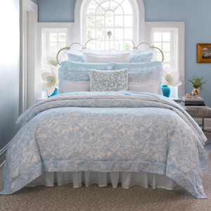 Sferra 3292 Florissa Azure Queen Duvet Cover Set  4Pc