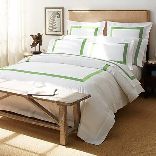 Sferra Orlo White Charteuse Green Queen Duvet Comforter Cover Set 