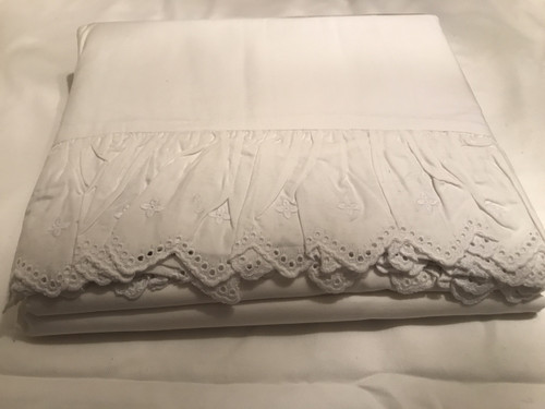 Ralph Lauren Lauren Lace King Flat Sheet White New