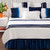 Ralph Lauren Indigo Modern Blue White Stripe King Duvet Comforter Cover Set New