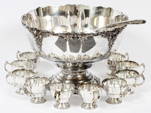 Grande Baroque by Wallace Silver Plate Large Punch Bowl Set 14 PC