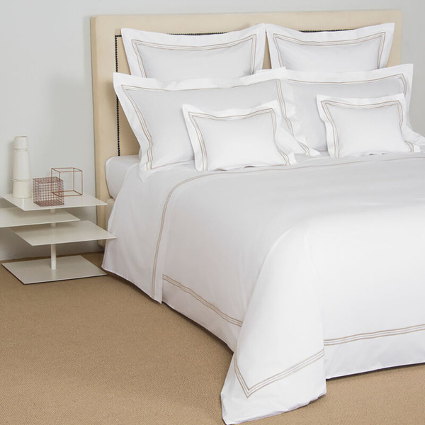 Frette Triplo Popeline Queen  Duvet Cover White Beige Bedding  New