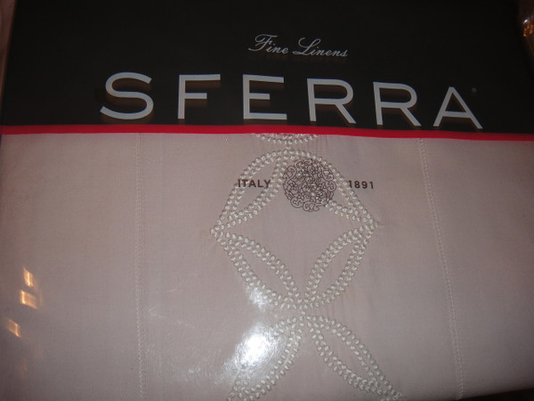 Sferra Cossa Percale Lilac Ash With White embroidery Queen Flat Sheet New