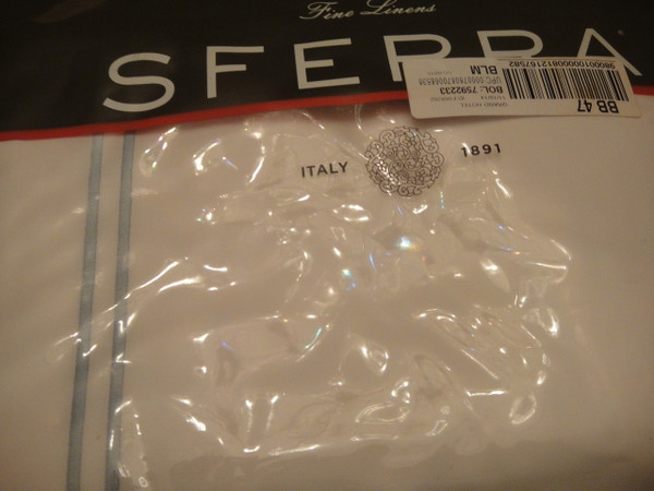 Sferra Grande Hotel collection  Percale White-Blue King Flat Sheet  New 