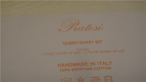 Pratesi Rebus Jacquard Moire Ivory Hemstitch Queen Duvet Cover Set 3PC New 