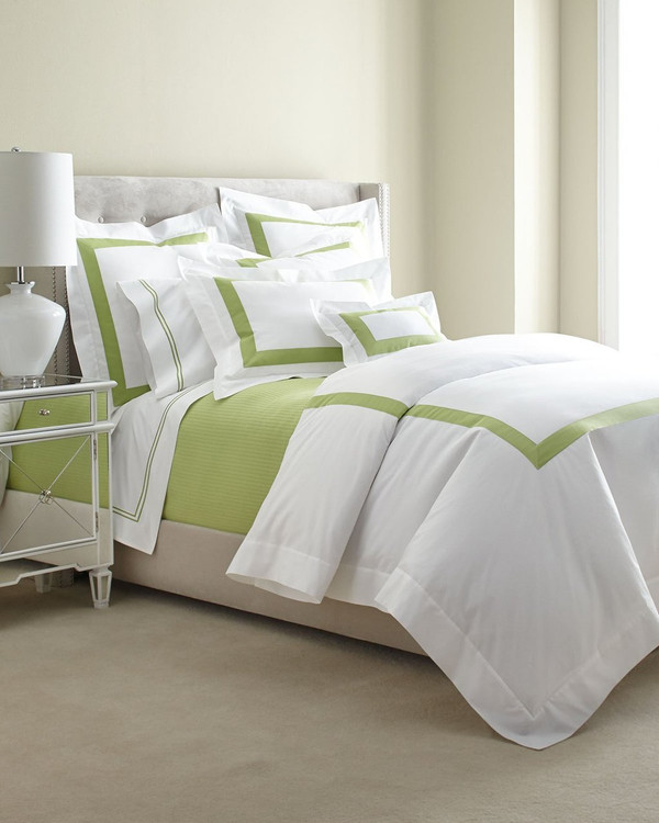 Sferra Orlo White Charteuse Green Queen Duvet Comforter Cover Set 