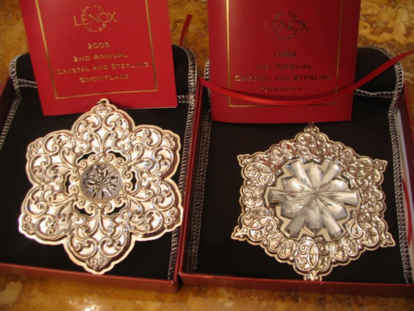 Lenox 1ST & 2nd  Annual Crystal And Sterling Silver Snowflakes 