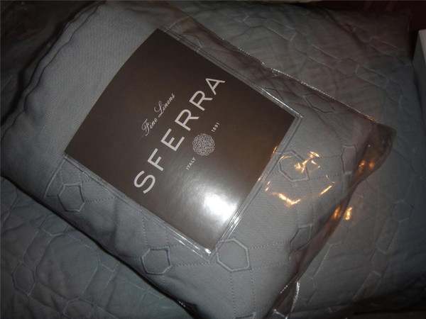 Sferra Nicola  Linen Ice Blue Octagonal 6pc Full Queen Lightweight Quilt Coverlet New