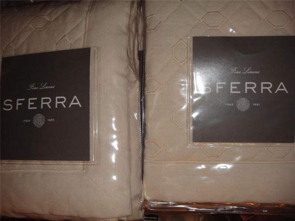 Sferra Nicola Linen Octagonal Champagne King Quilt Coverlet Set 6pc New