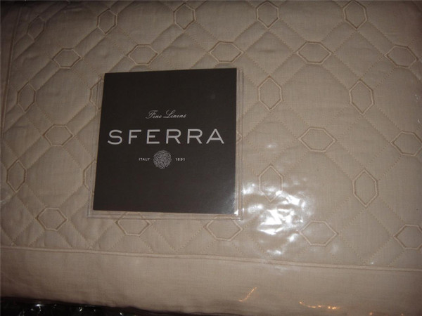 Sferra Nicola Linen Octagonal Champagne King Quilt Coverlet Set 6pc New