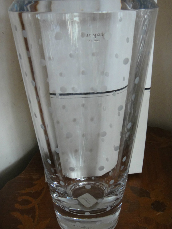 Kate  Spade Larabee  Dot 11 Inch Crystal Cylinder  Vase by Lenox