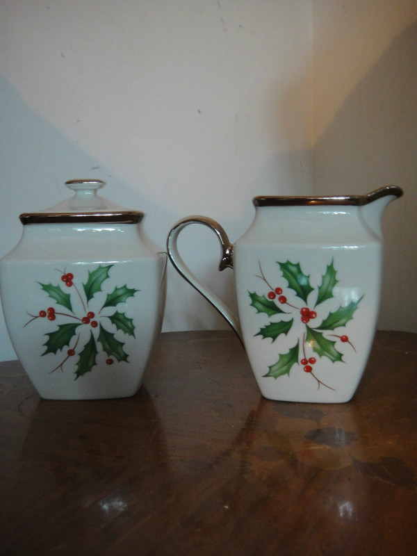 Lenox Holiday Ivory with PLatinum Sugar Bowl And Creamer  