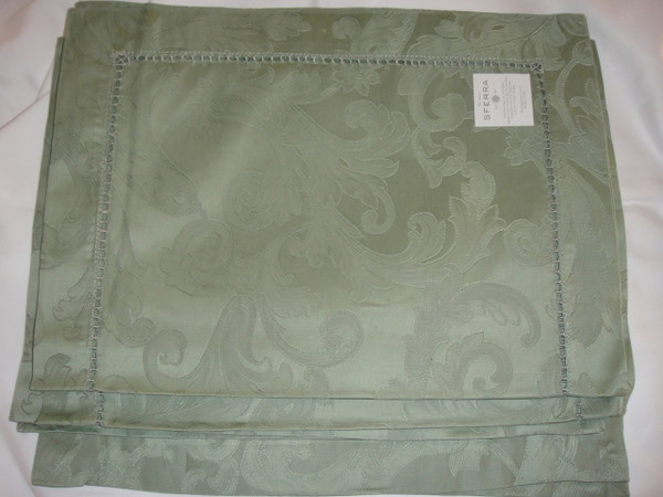 Sferra 1111 Acanthus Tablecloth Sage Green 70 x 126 inch And 8 Napkins