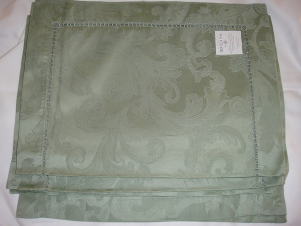 Sferra 1111 Acanthus Tablecloth Sage Green 70 x 126 inch And 8 Napkins