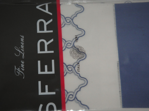 Sferra Quarto Percale  White w/ cornflower Blue Embroidery  King Sham  New