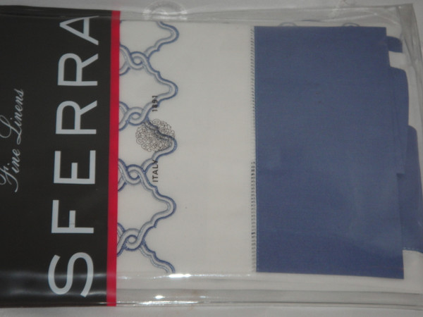Sferra Quarto Percale  White w/ cornflower Blue Embroidery  King Sham  New