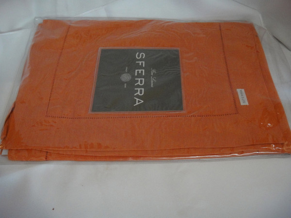 Festival 902 Pure Linen Placemats Tangerine by Sferra 14' x 20" Set  Of 4 New