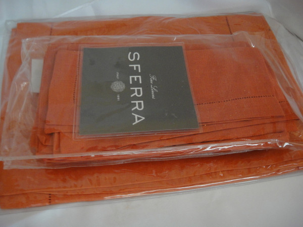 Festival 902 Pure Linen Placemats Tangerine by Sferra 14' x 20" Set  Of 4 New