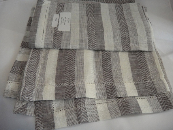 Ascot Set of Four Hemstitched Linen Dinner Napkins by Sferra Raisin New