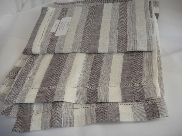 Ascot Set of Four Hemstitched Linen Dinner Napkins by Sferra Raisin New