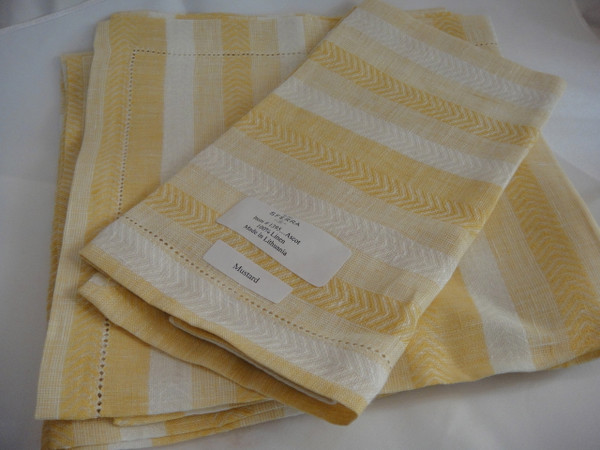 Ascot Four Hemstitched Linen Dinner Napkins by Sferra Mustard New 